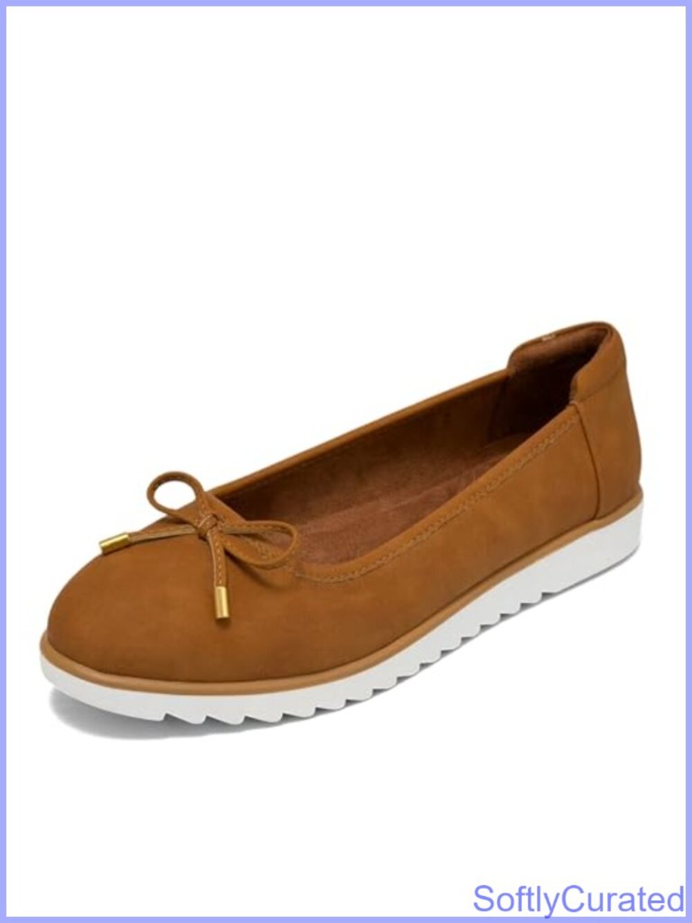 Faux Nubuck Ballet Flats with Memory Foam & Bow - Comfort Walking Shoes